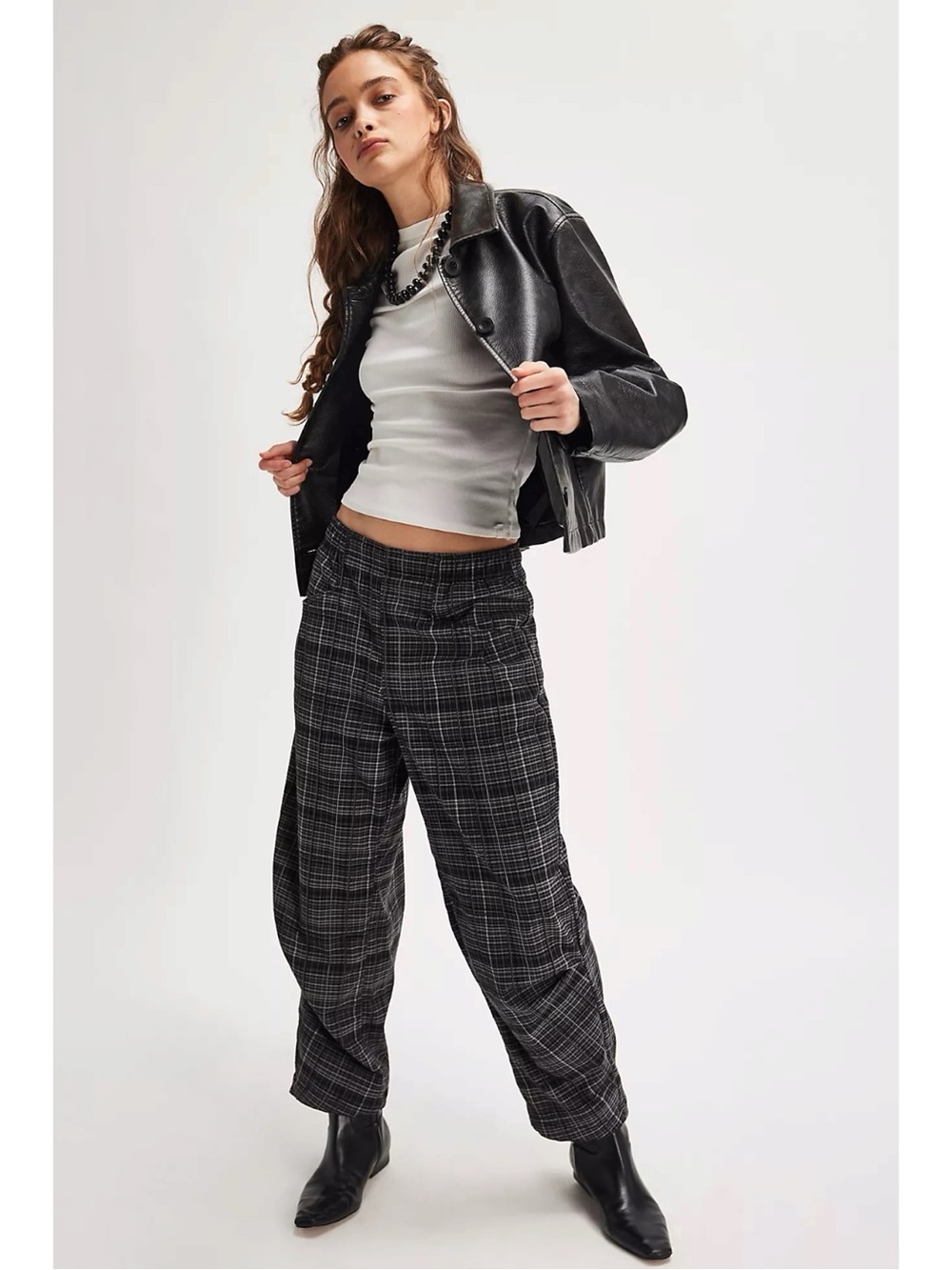 Free People Grunge 90s Bohemian Nice Choice Plaid Pull On Barrel Pants XL NWT